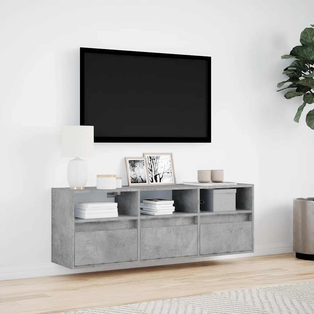 vidaXL Ścienna szafka TV z LED, szarość betonu, 130x31x45 cm
