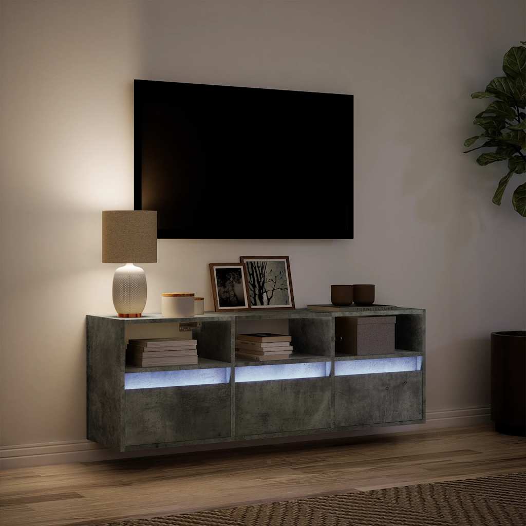 vidaXL Ścienna szafka TV z LED, szarość betonu, 130x31x45 cm