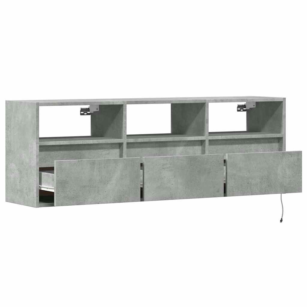 vidaXL Ścienna szafka TV z LED, szarość betonu, 130x31x45 cm