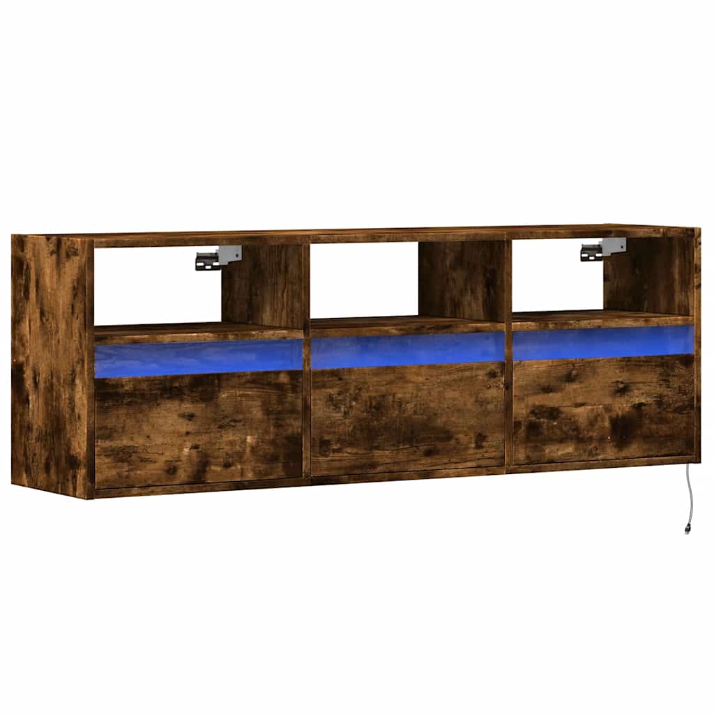 vidaXL Ścienna szafka TV z LED, przydymiony dąb, 130x31x45 cm