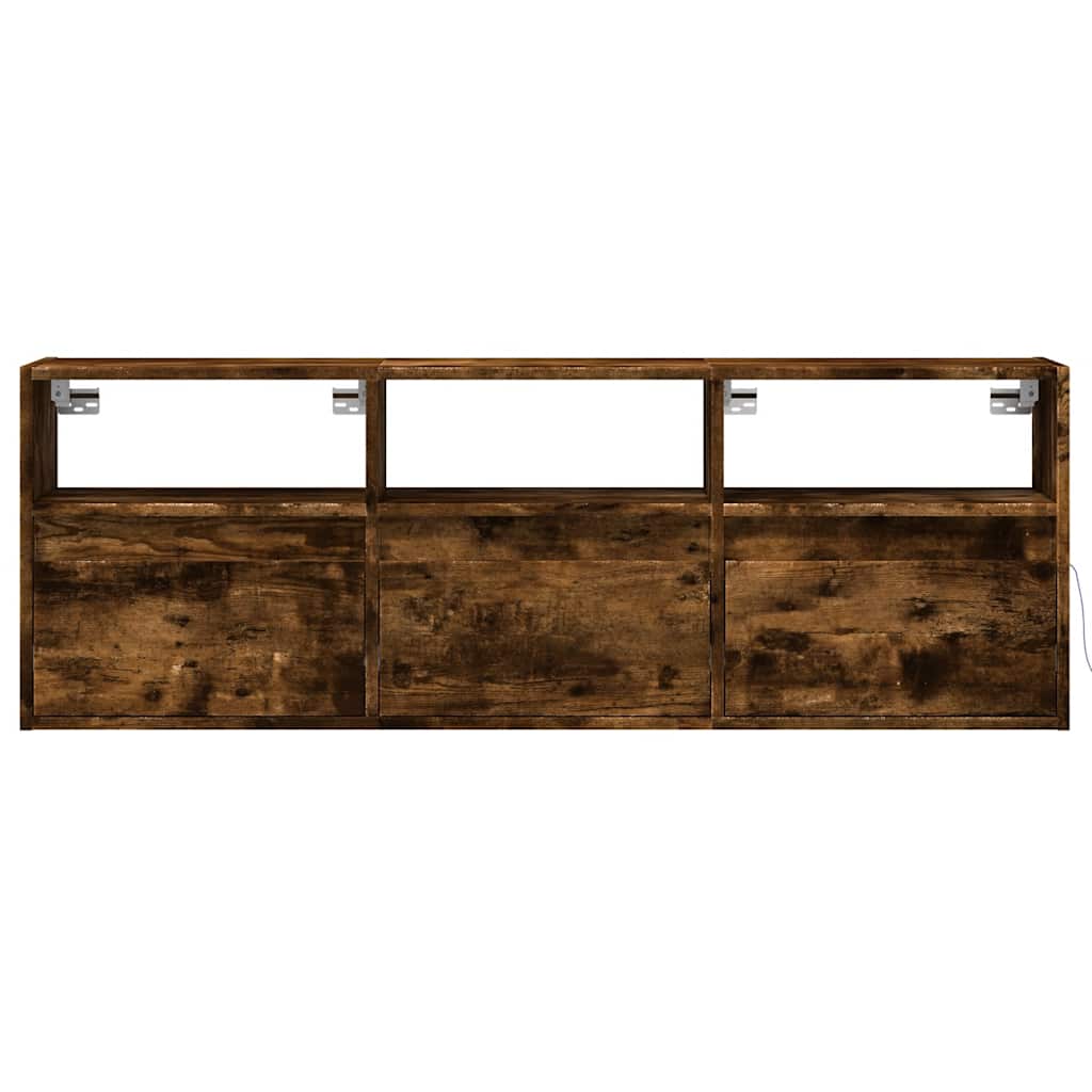 vidaXL Ścienna szafka TV z LED, przydymiony dąb, 130x31x45 cm