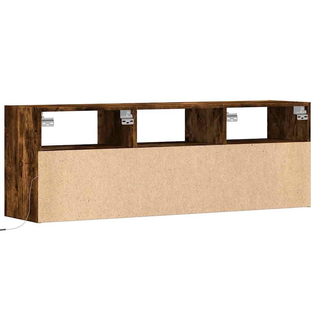 vidaXL Ścienna szafka TV z LED, przydymiony dąb, 130x31x45 cm