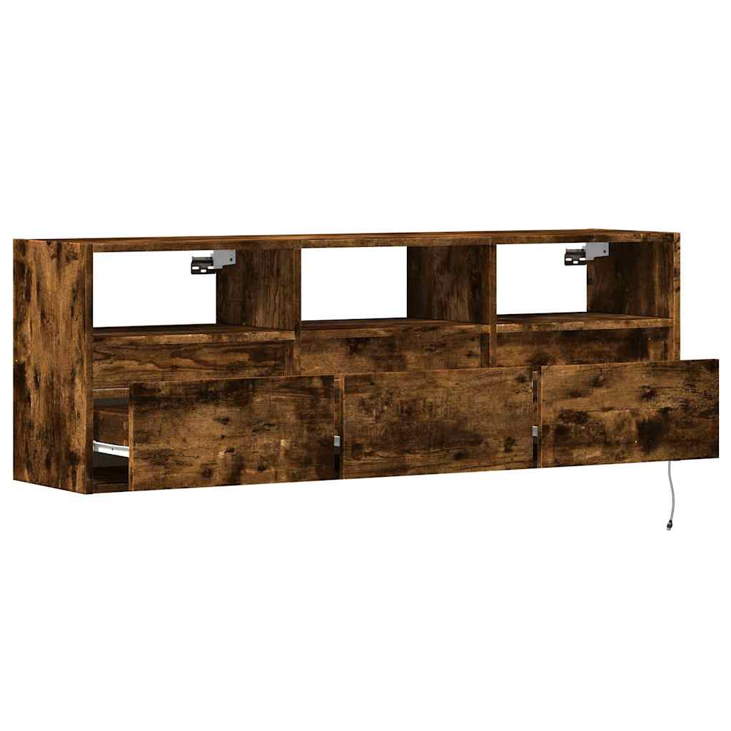vidaXL Ścienna szafka TV z LED, przydymiony dąb, 130x31x45 cm