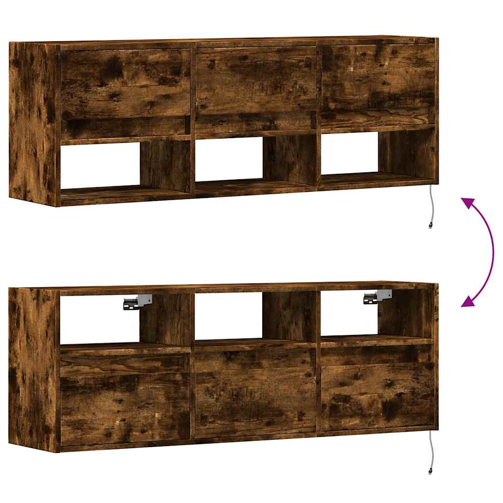 vidaXL Ścienna szafka TV z LED, przydymiony dąb, 130x31x45 cm