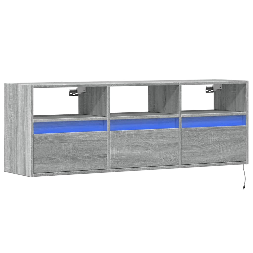 vidaXL Ścienna szafka TV z LED, szary dąb sonoma, 130x31x45 cm
