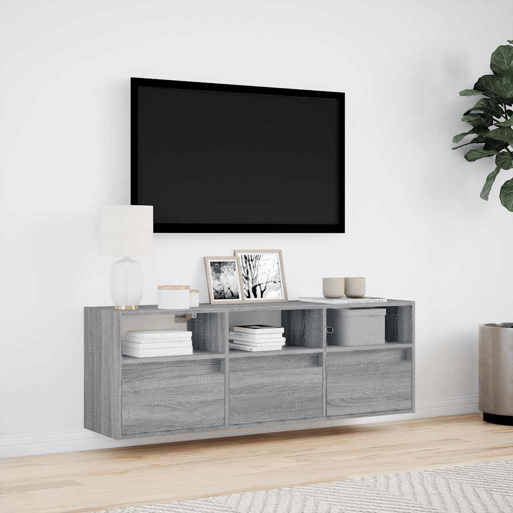 vidaXL Ścienna szafka TV z LED, szary dąb sonoma, 130x31x45 cm