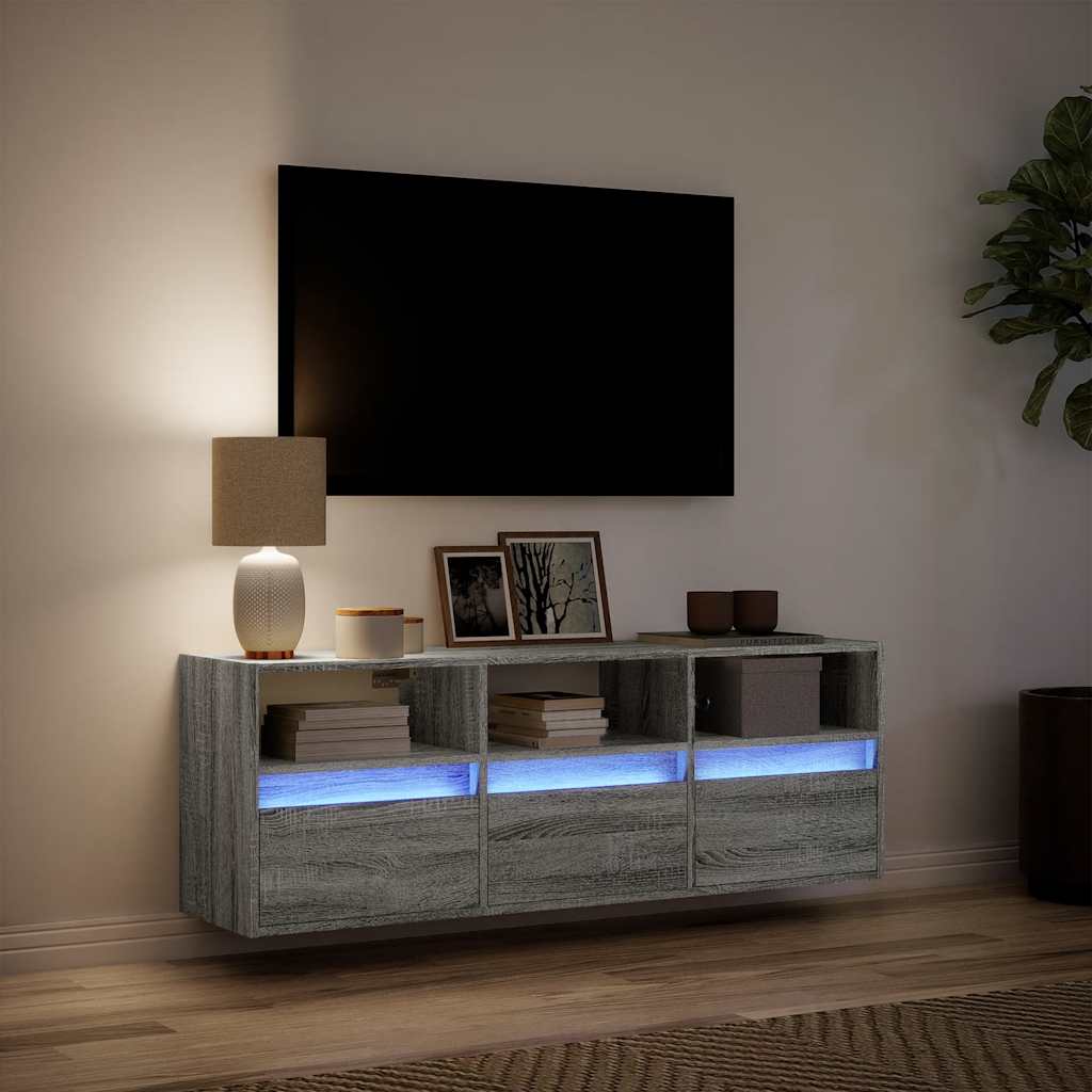vidaXL Ścienna szafka TV z LED, szary dąb sonoma, 130x31x45 cm