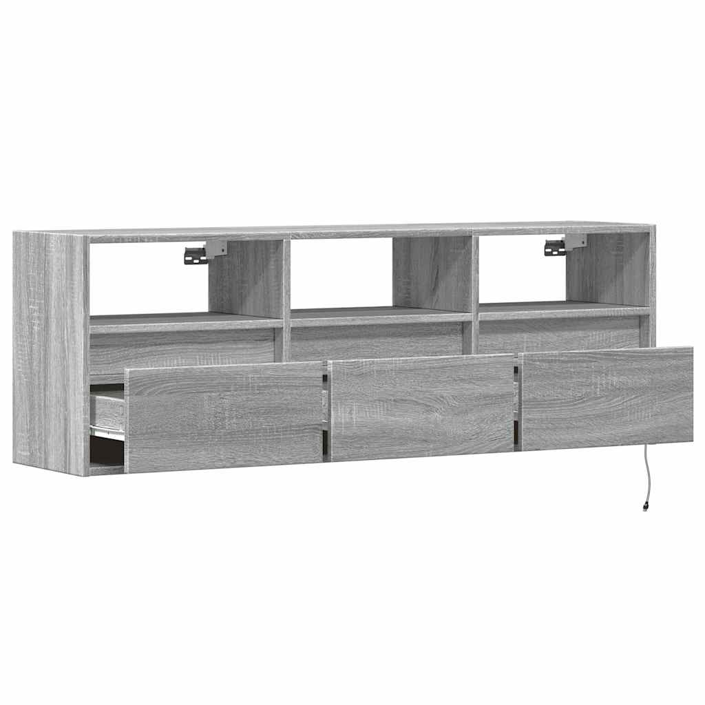 vidaXL Ścienna szafka TV z LED, szary dąb sonoma, 130x31x45 cm