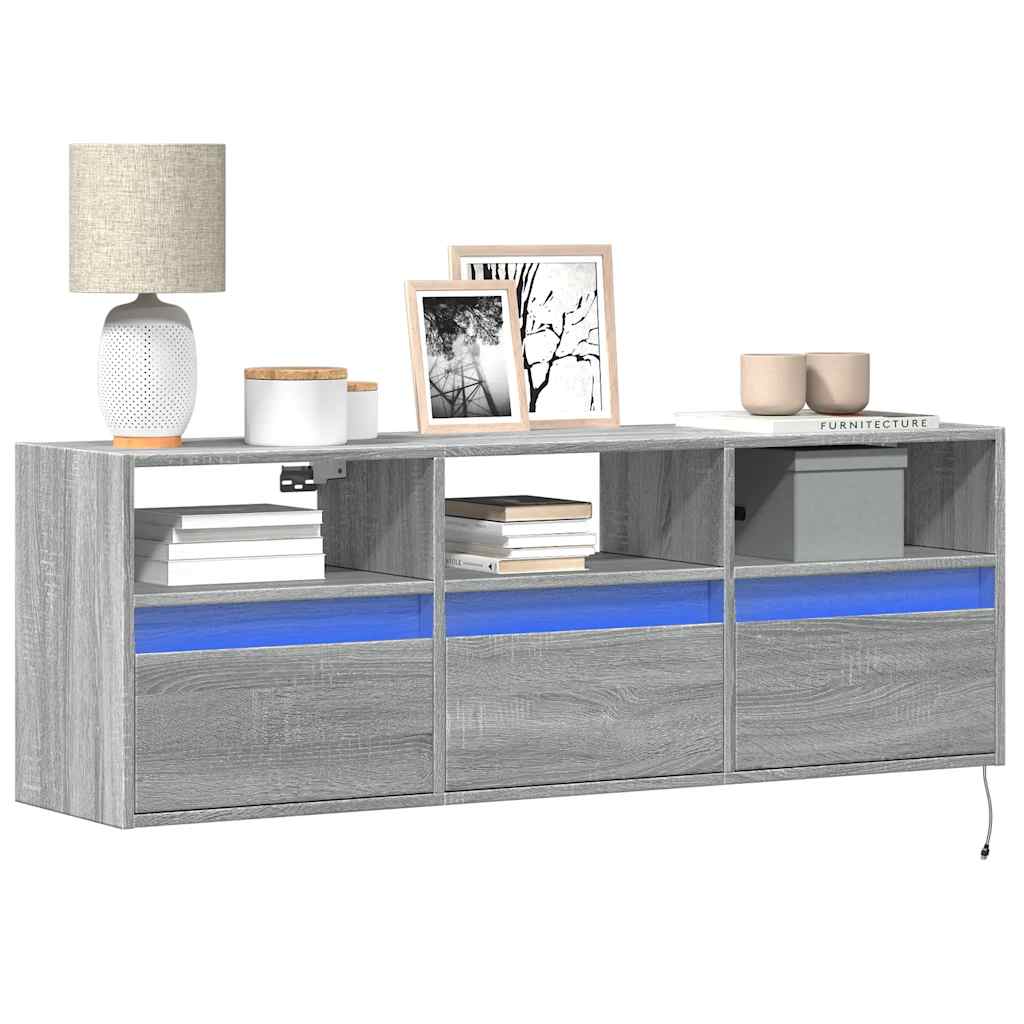 vidaXL Ścienna szafka TV z LED, szary dąb sonoma, 130x31x45 cm