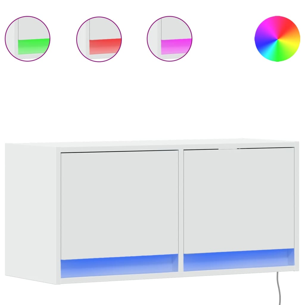 vidaXL Ścienna szafka TV z LED, biała, 80x31x35 cm