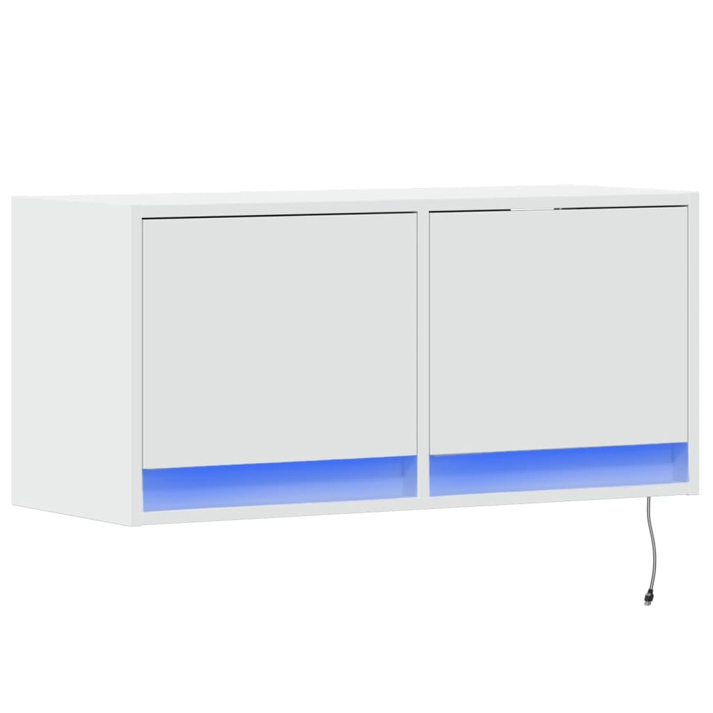 vidaXL Ścienna szafka TV z LED, biała, 80x31x35 cm