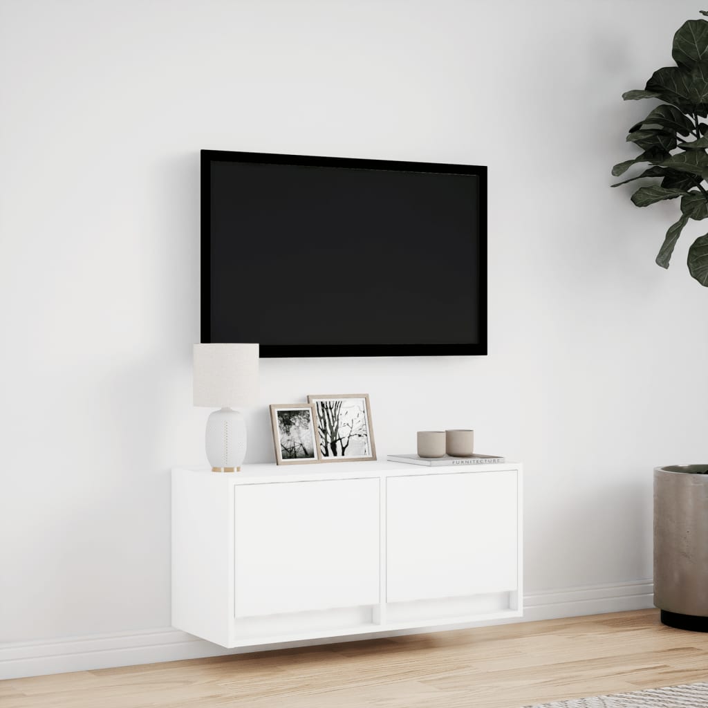 vidaXL Ścienna szafka TV z LED, biała, 80x31x35 cm