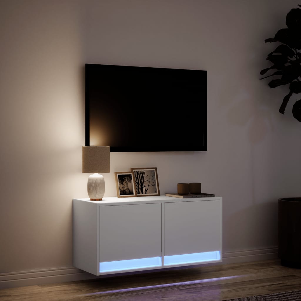 vidaXL Ścienna szafka TV z LED, biała, 80x31x35 cm