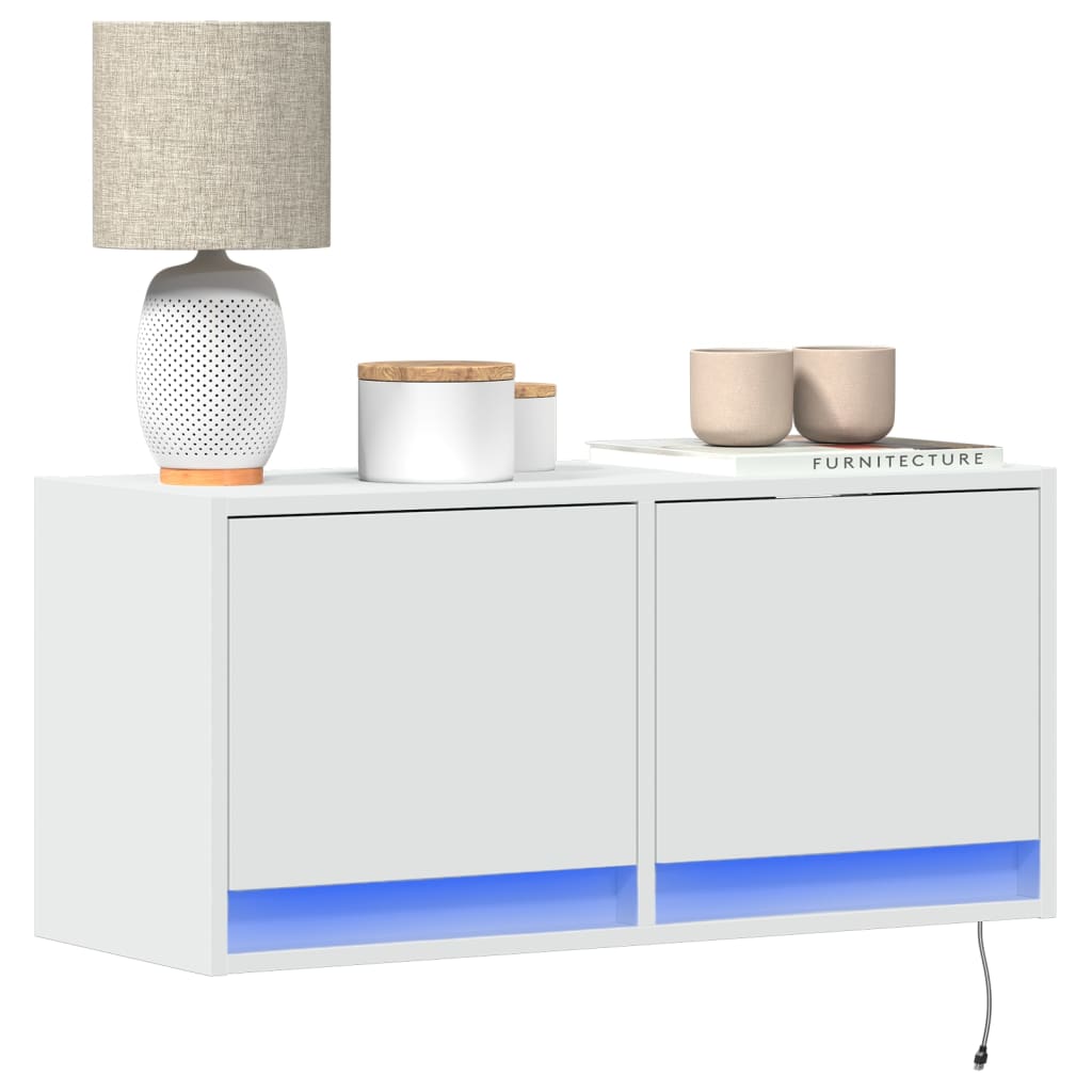 vidaXL Ścienna szafka TV z LED, biała, 80x31x35 cm