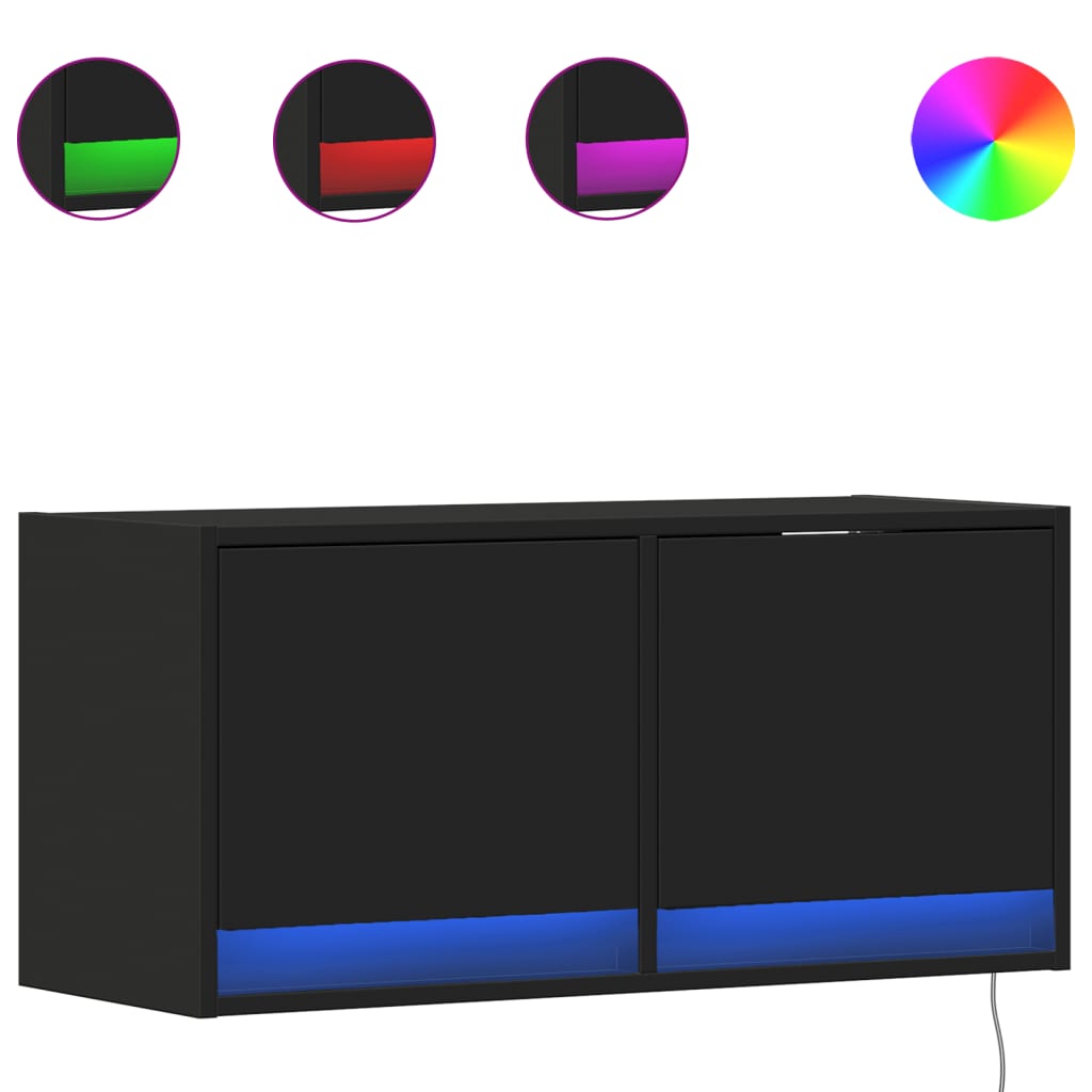 vidaXL Ścienna szafka TV z LED, czarna, 80x31x35 cm