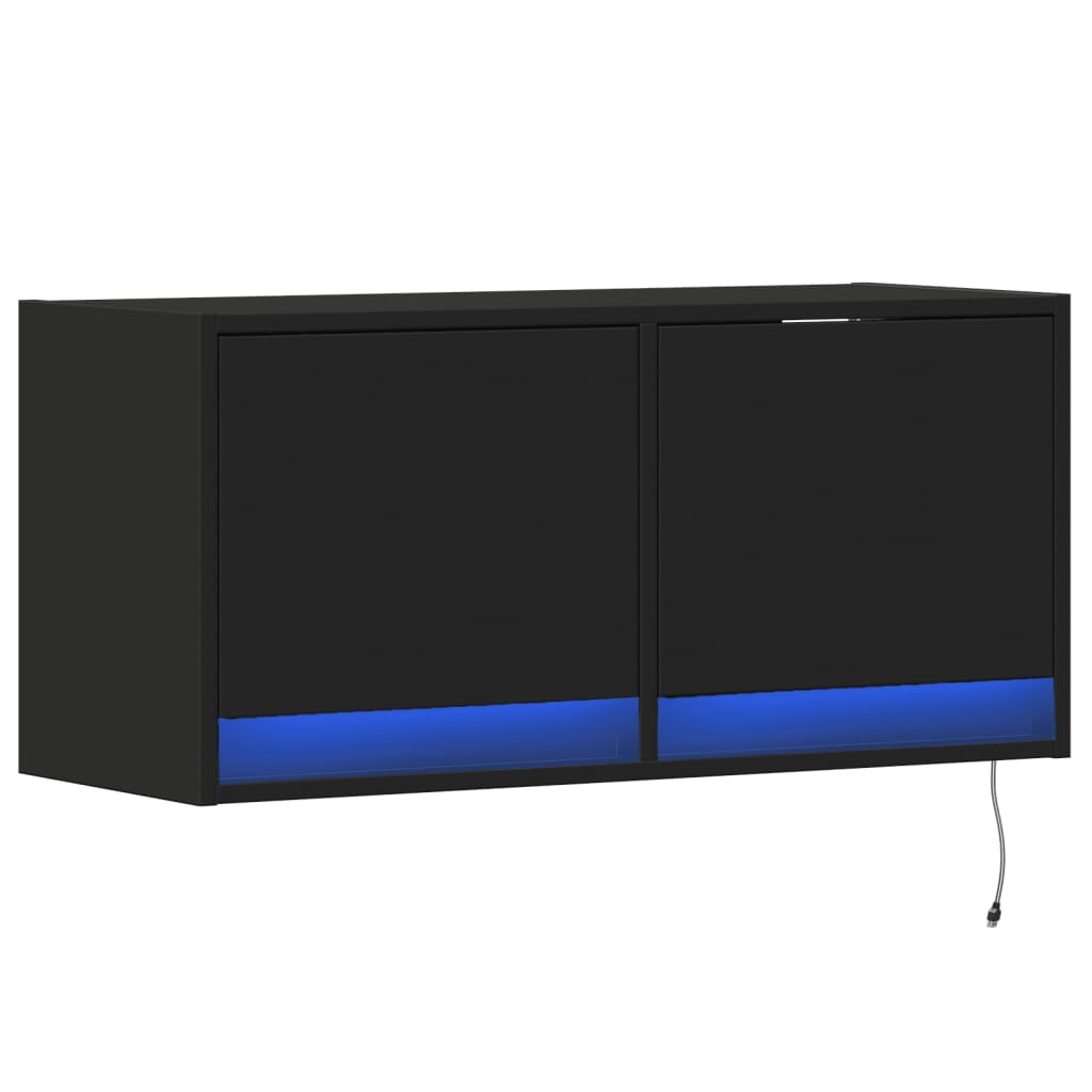 vidaXL Ścienna szafka TV z LED, czarna, 80x31x35 cm