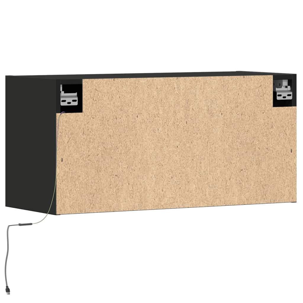 vidaXL Ścienna szafka TV z LED, czarna, 80x31x35 cm