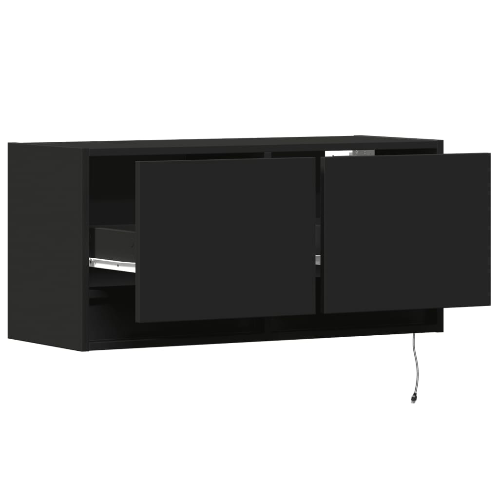 vidaXL Ścienna szafka TV z LED, czarna, 80x31x35 cm