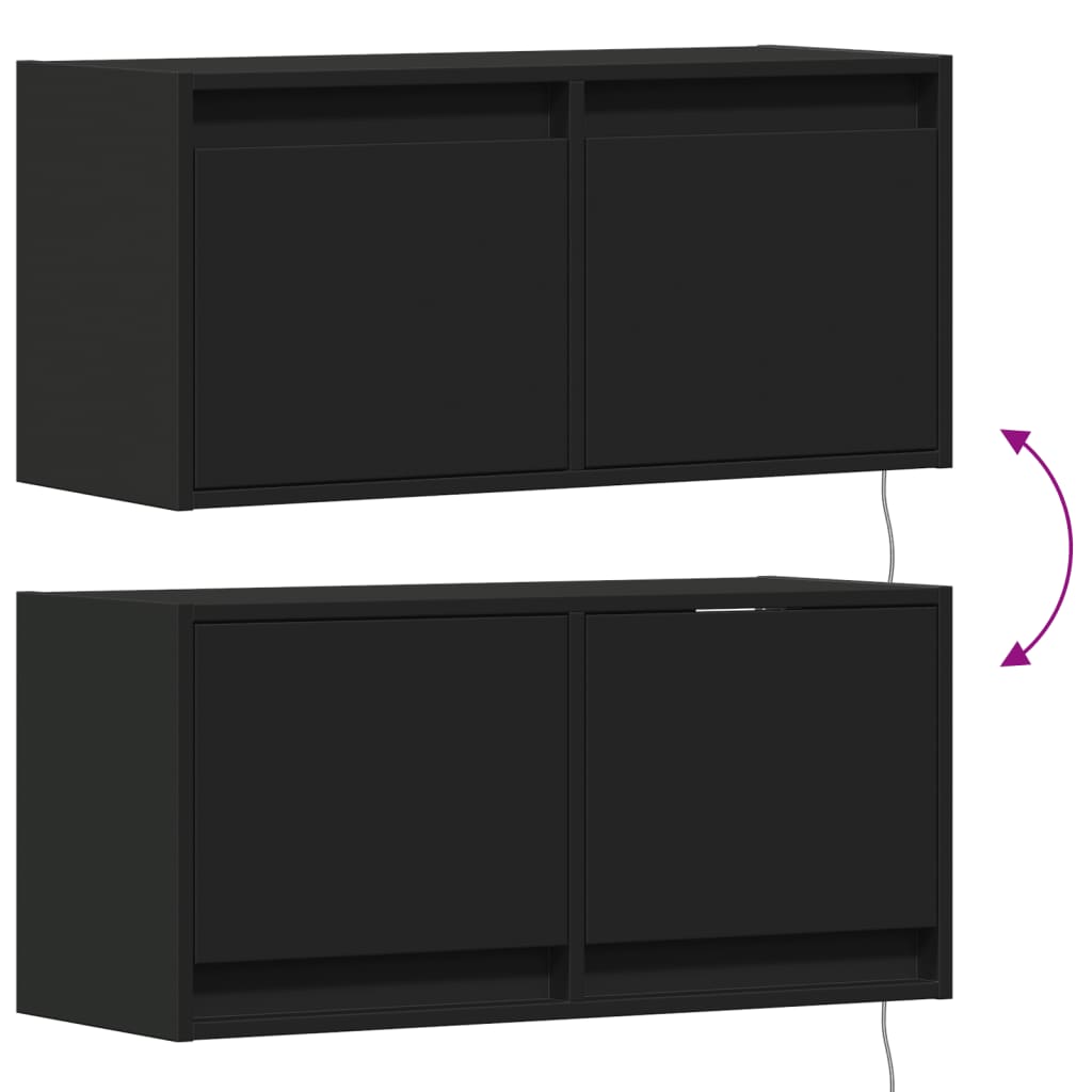 vidaXL Ścienna szafka TV z LED, czarna, 80x31x35 cm