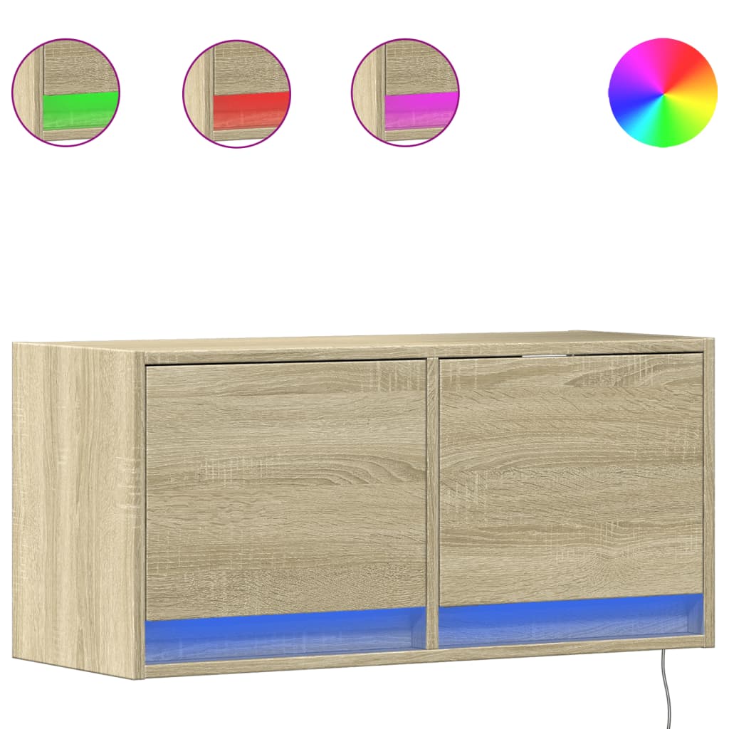vidaXL Ścienna szafka TV z LED, dąb sonoma, 80x31x35 cm