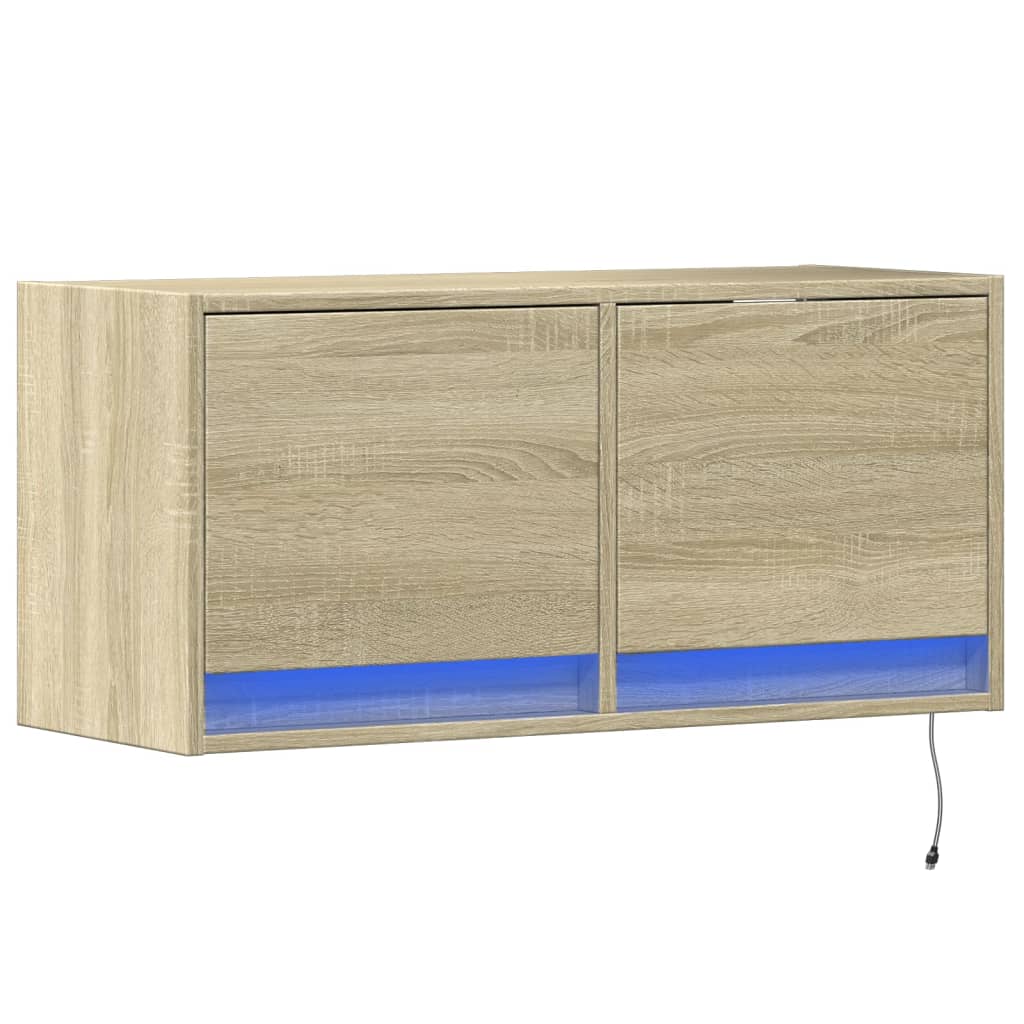 vidaXL Ścienna szafka TV z LED, dąb sonoma, 80x31x35 cm