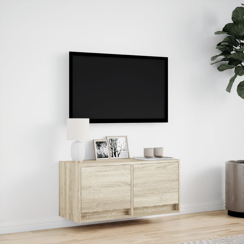 vidaXL Ścienna szafka TV z LED, dąb sonoma, 80x31x35 cm