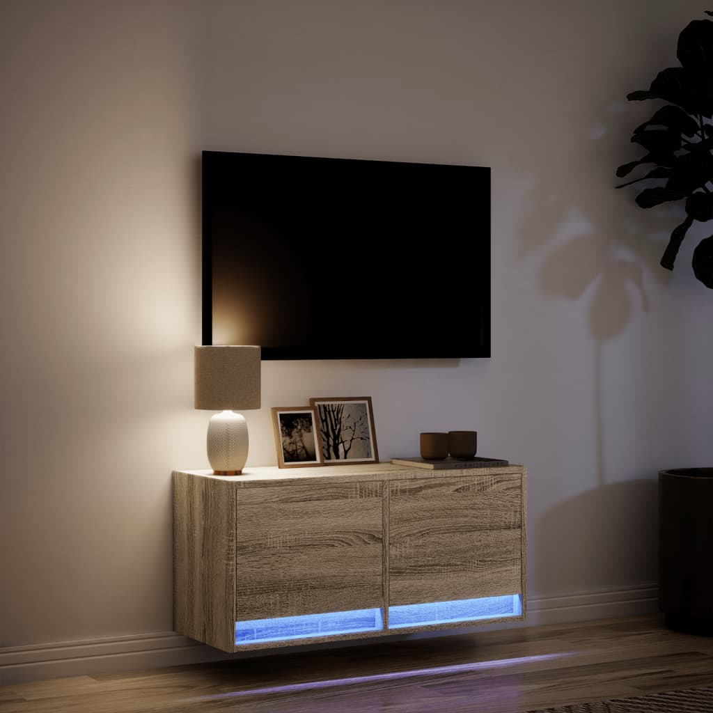 vidaXL Ścienna szafka TV z LED, dąb sonoma, 80x31x35 cm