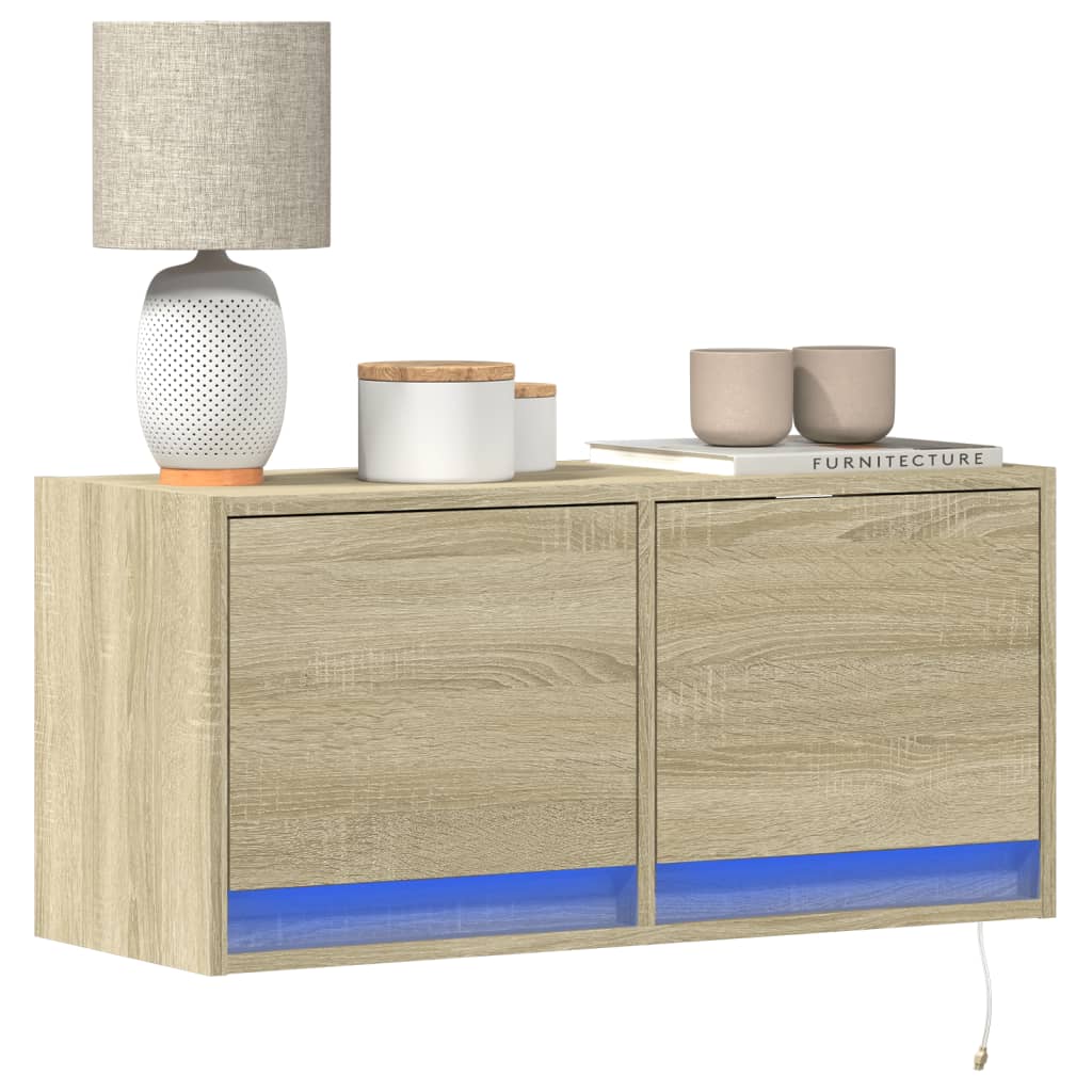 vidaXL Ścienna szafka TV z LED, dąb sonoma, 80x31x35 cm