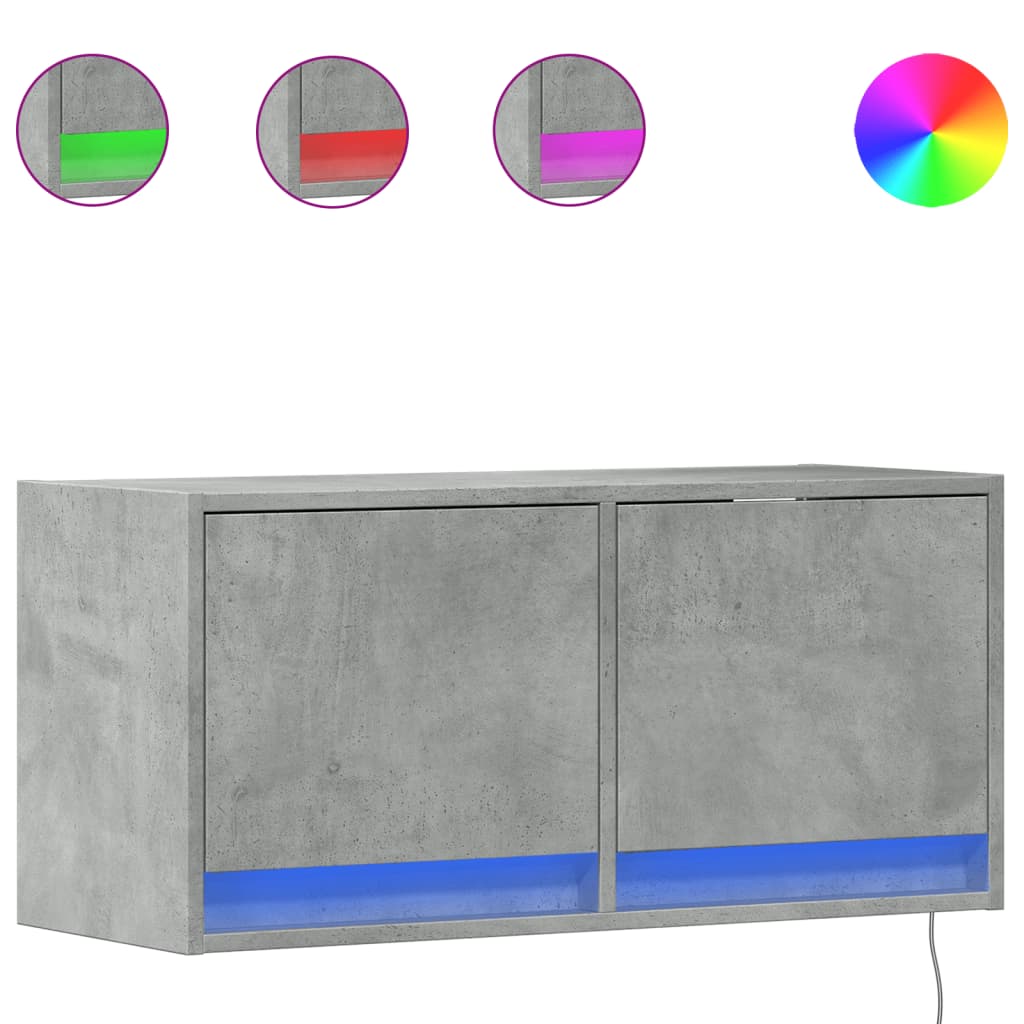 vidaXL Ścienna szafka TV z LED, szarość betonu, 80x31x35 cm
