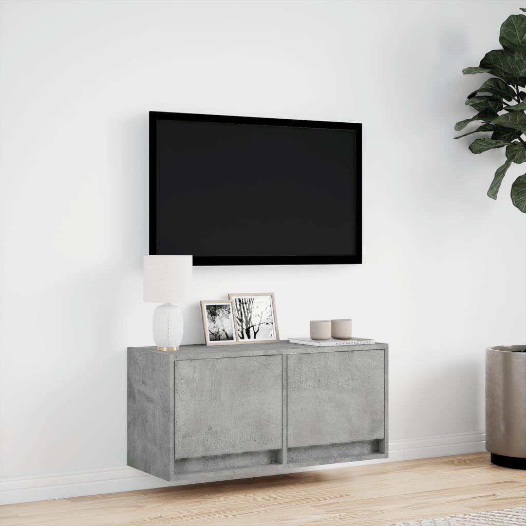 vidaXL Ścienna szafka TV z LED, szarość betonu, 80x31x35 cm