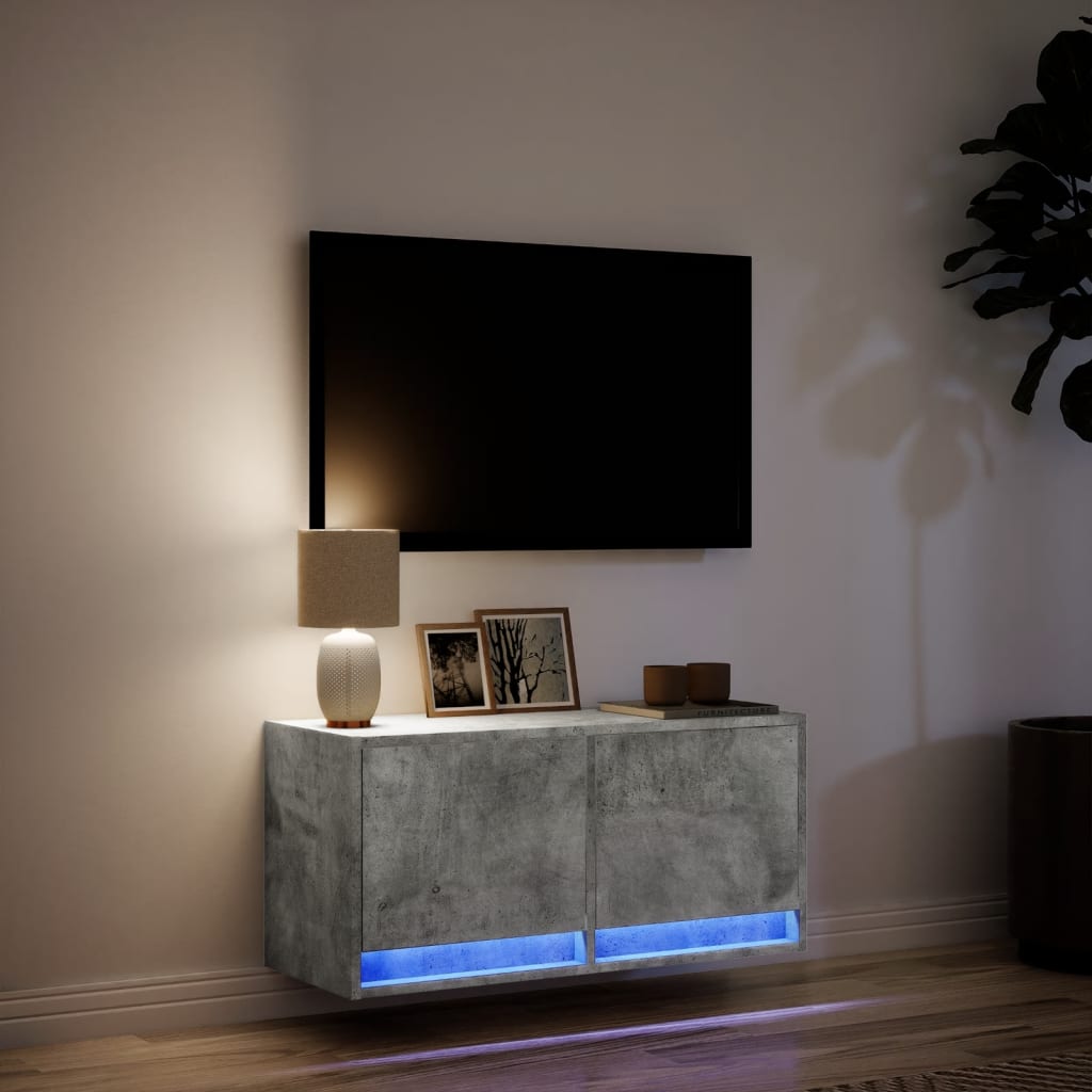 vidaXL Ścienna szafka TV z LED, szarość betonu, 80x31x35 cm