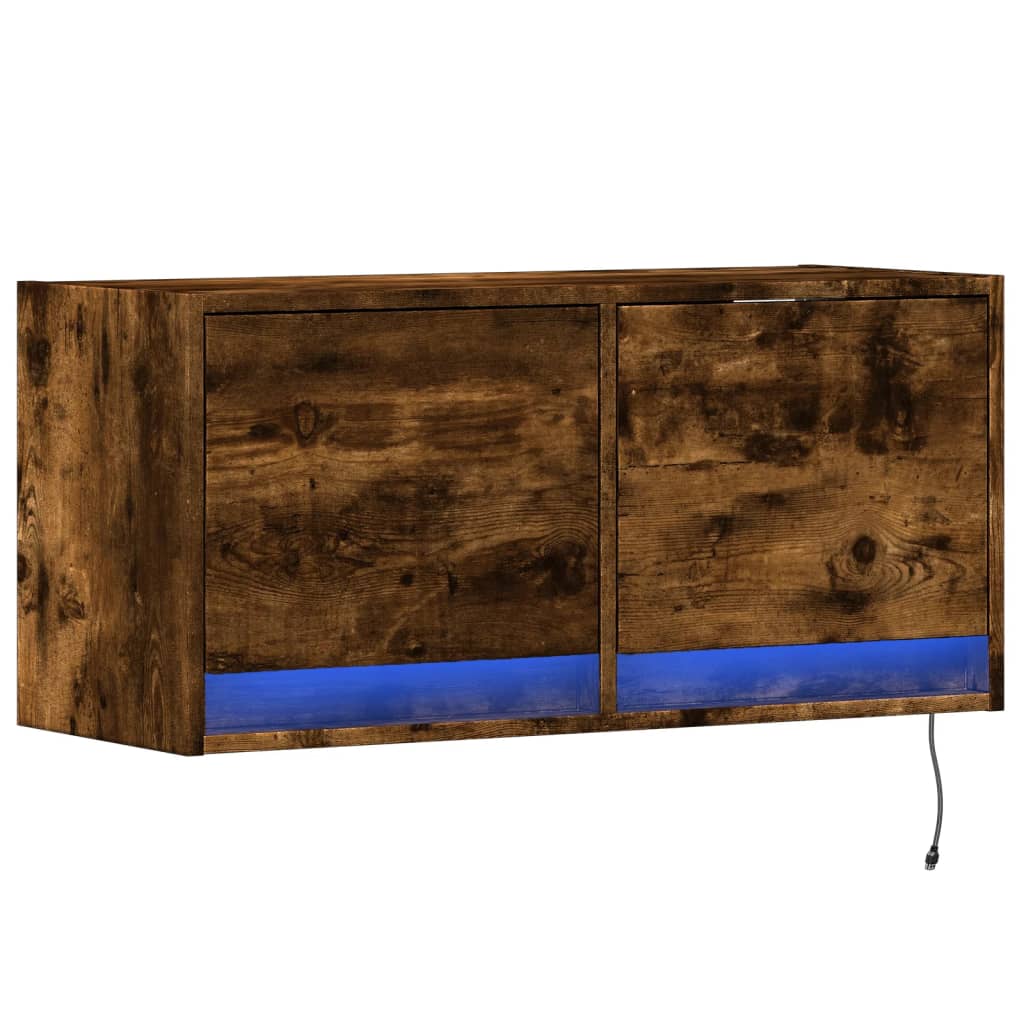 vidaXL Ścienna szafka TV z LED, przydymiony dąb, 80x31x35 cm