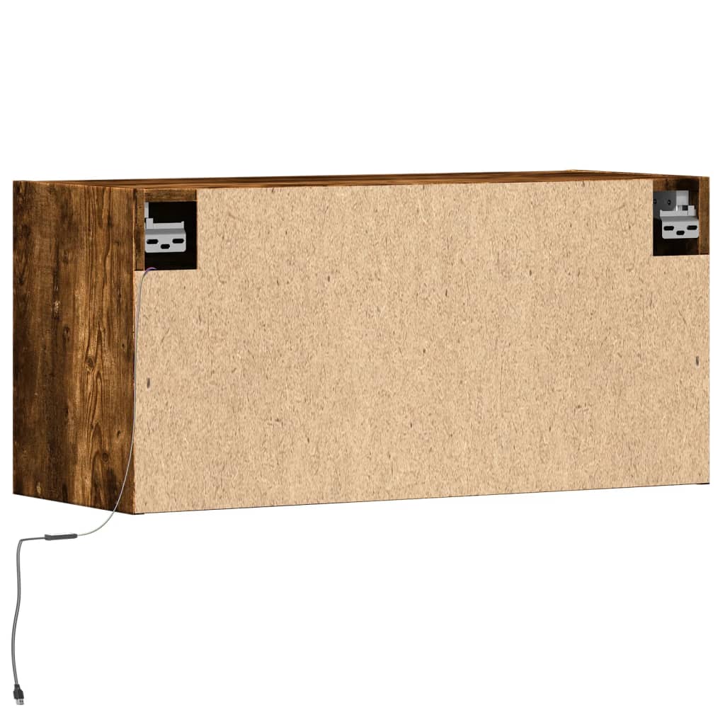 vidaXL Ścienna szafka TV z LED, przydymiony dąb, 80x31x35 cm