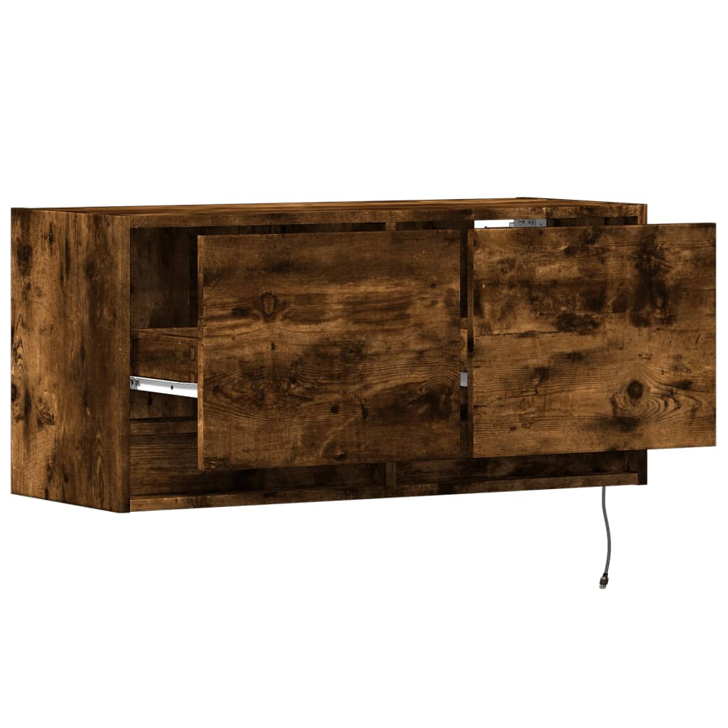 vidaXL Ścienna szafka TV z LED, przydymiony dąb, 80x31x35 cm