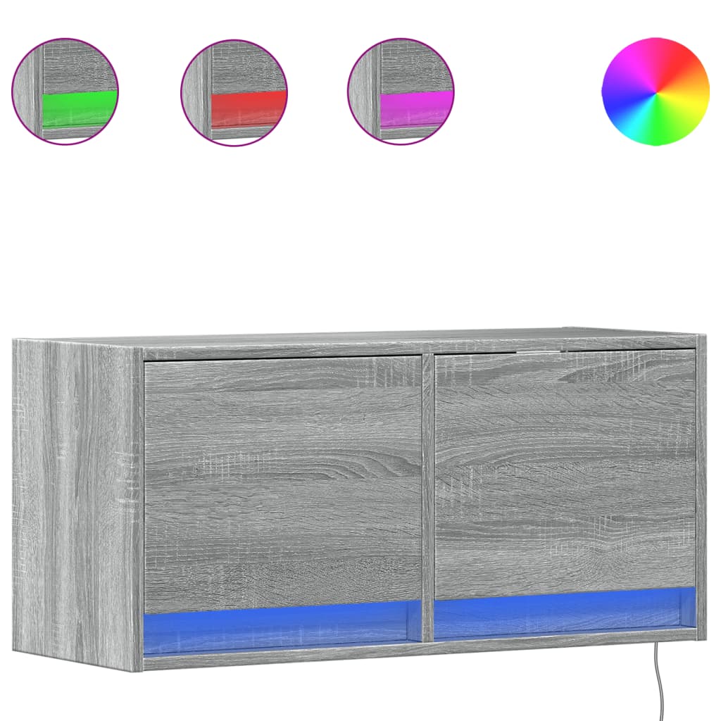 vidaXL Ścienna szafka TV z LED, szary dąb sonoma, 80x31x35 cm