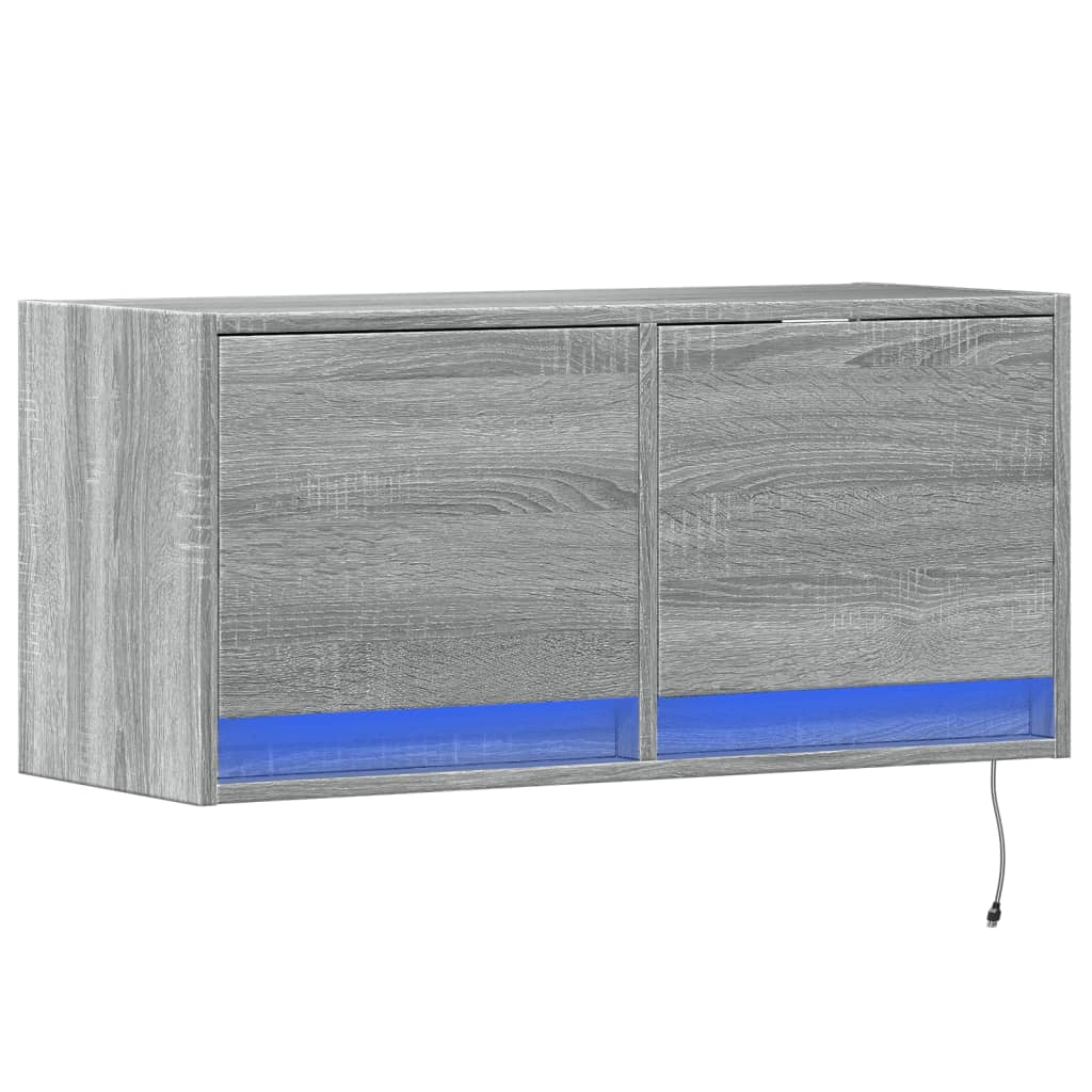 vidaXL Ścienna szafka TV z LED, szary dąb sonoma, 80x31x35 cm