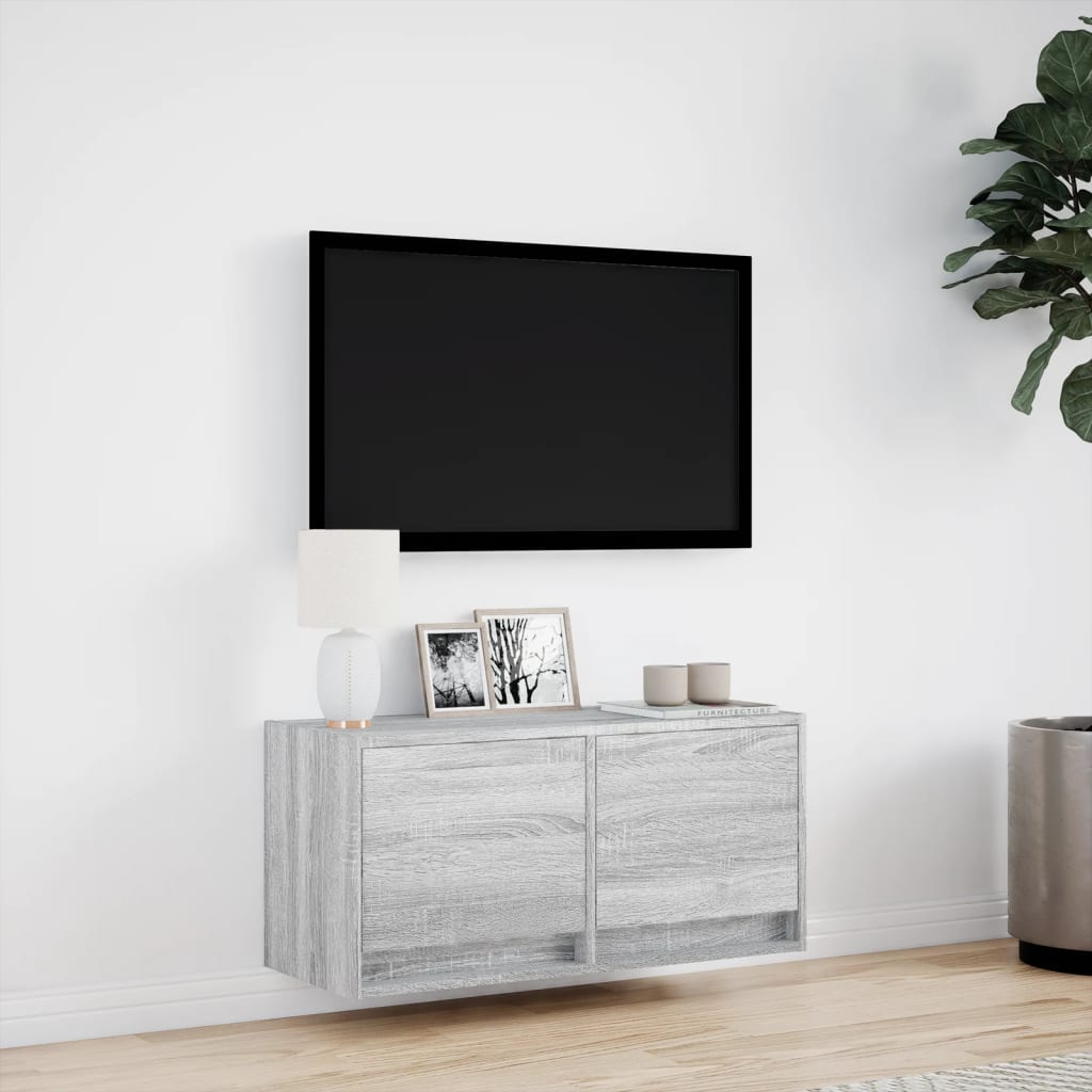 vidaXL Ścienna szafka TV z LED, szary dąb sonoma, 80x31x35 cm