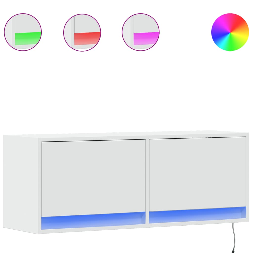 vidaXL Ścienna szafka TV z LED, biała, 100x31x35 cm