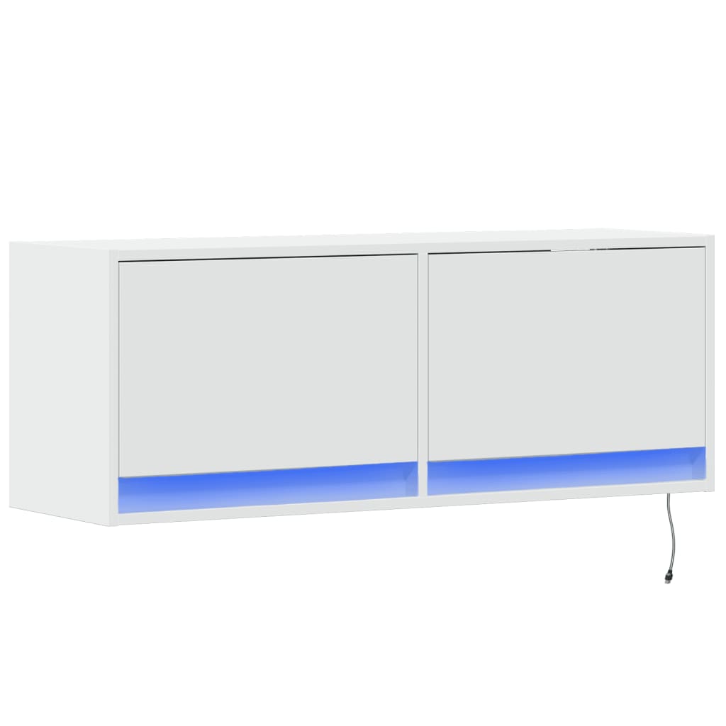 vidaXL Ścienna szafka TV z LED, biała, 100x31x35 cm
