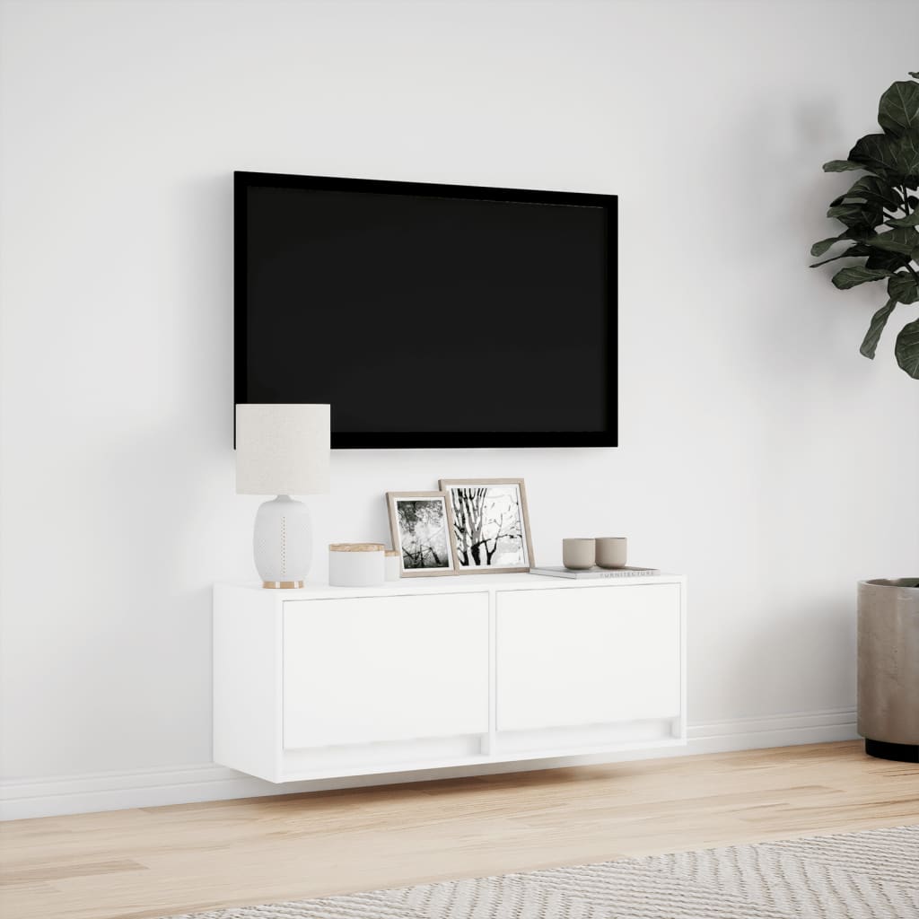 vidaXL Ścienna szafka TV z LED, biała, 100x31x35 cm