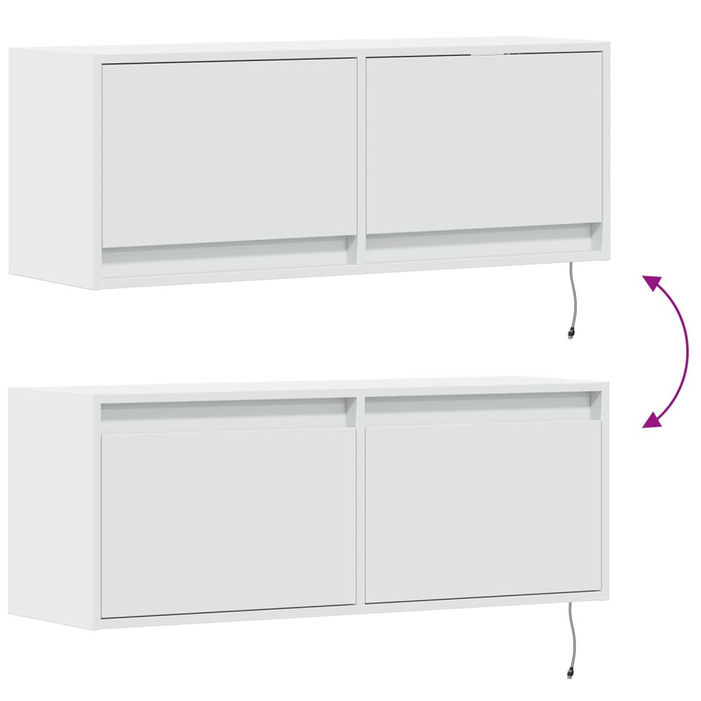 vidaXL Ścienna szafka TV z LED, biała, 100x31x35 cm