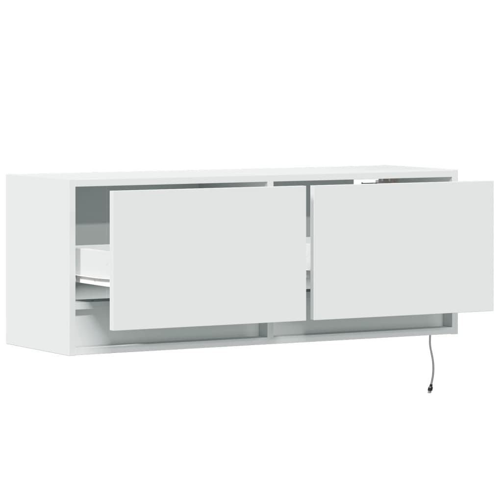 vidaXL Ścienna szafka TV z LED, biała, 100x31x35 cm