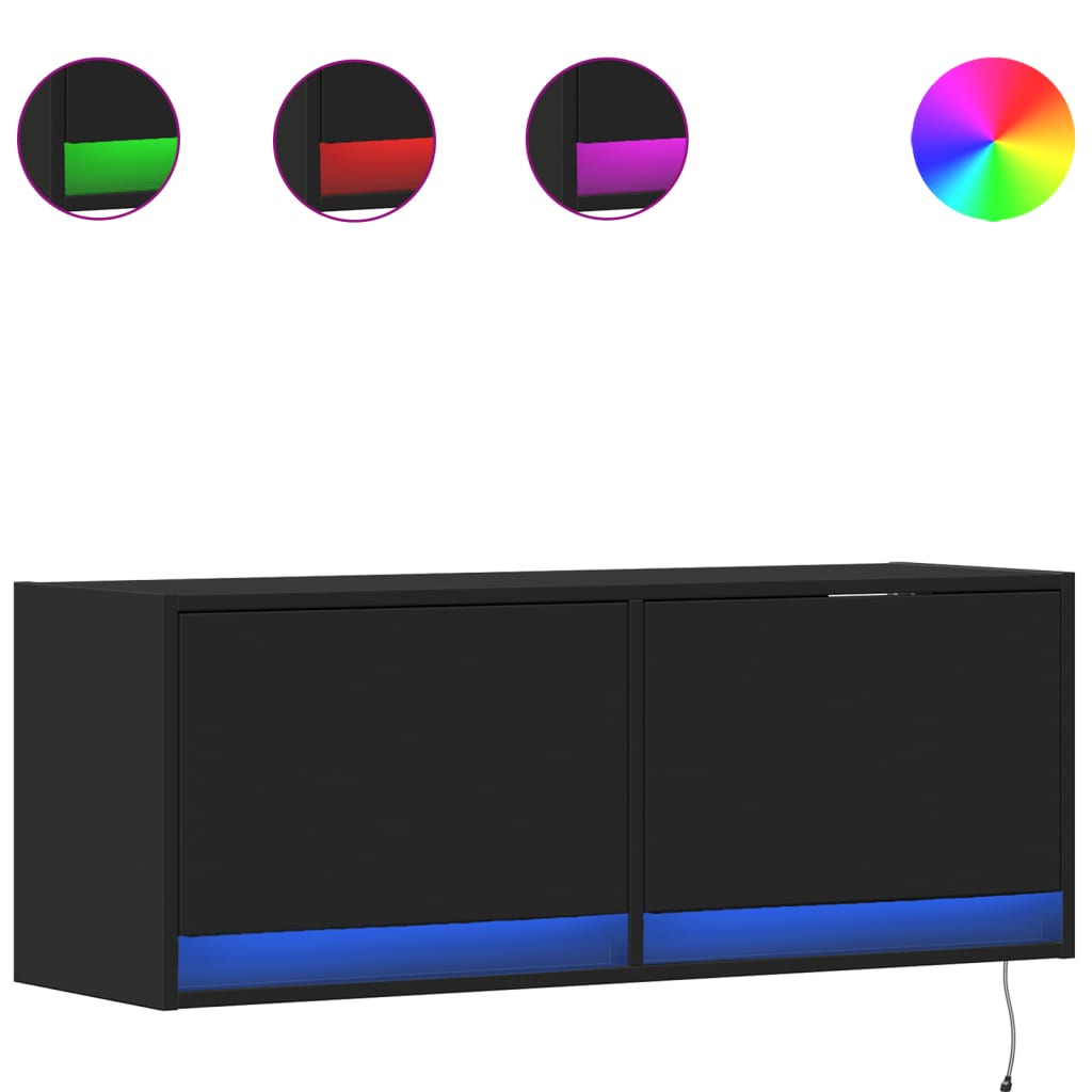 vidaXL Ścienna szafka TV z LED, czarna, 100x31x35 cm
