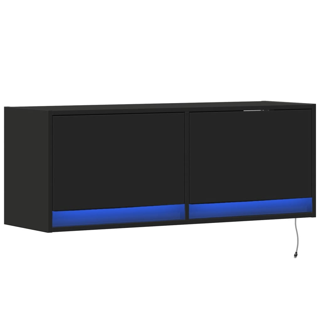 vidaXL Ścienna szafka TV z LED, czarna, 100x31x35 cm