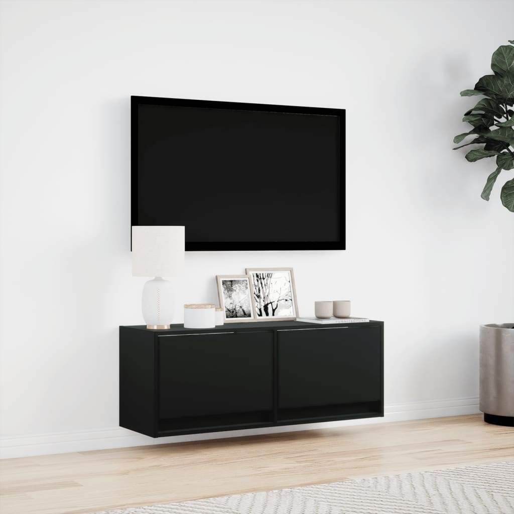 vidaXL Ścienna szafka TV z LED, czarna, 100x31x35 cm