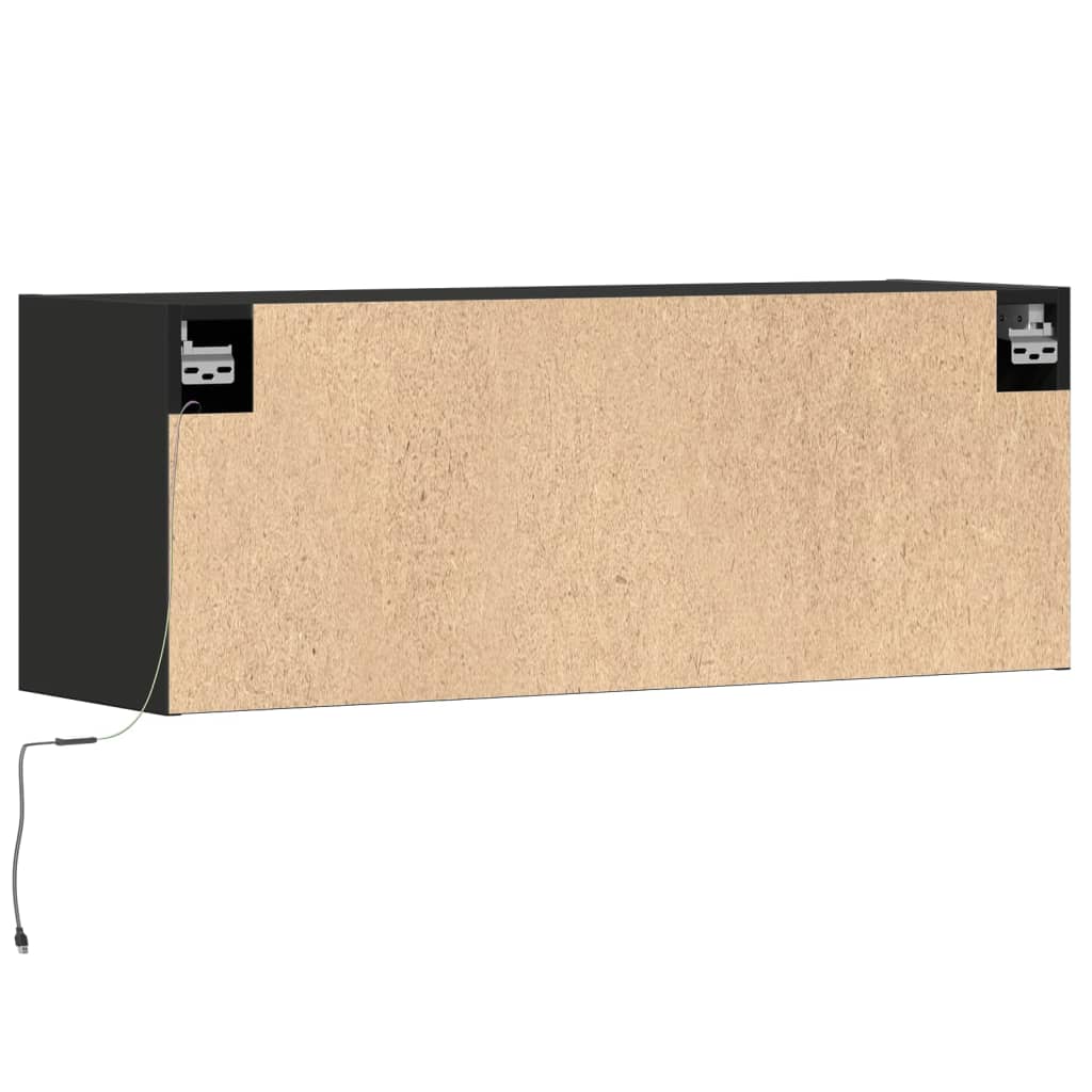 vidaXL Ścienna szafka TV z LED, czarna, 100x31x35 cm