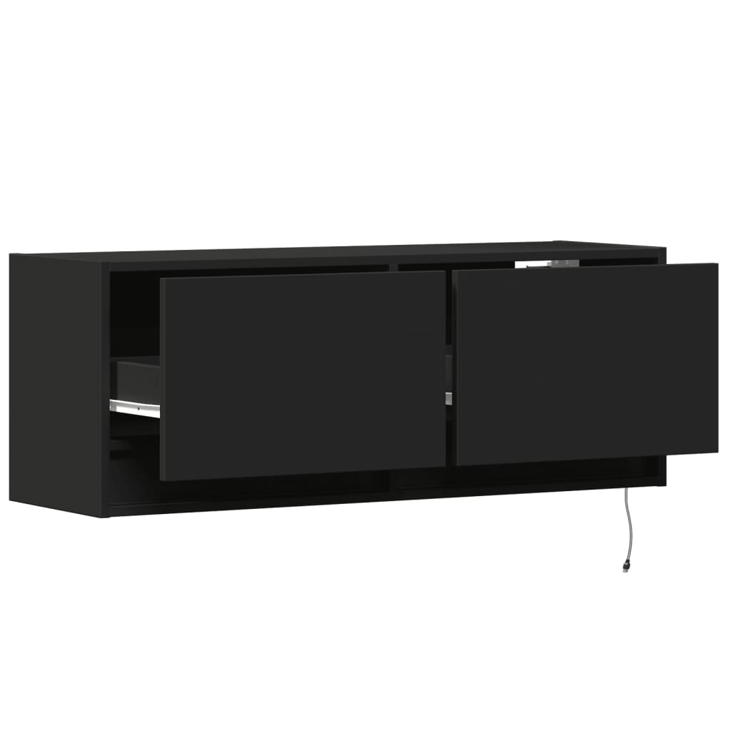 vidaXL Ścienna szafka TV z LED, czarna, 100x31x35 cm