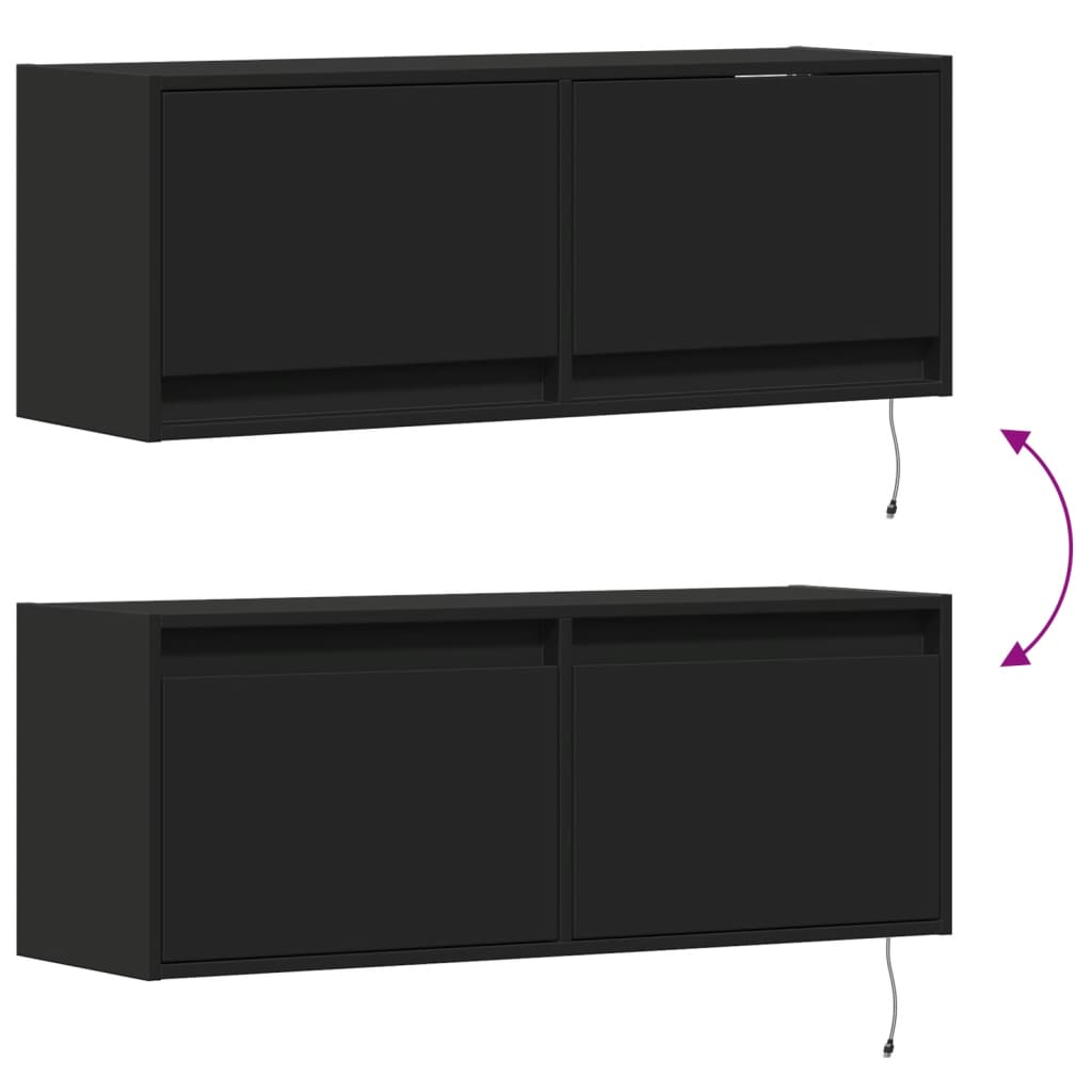 vidaXL Ścienna szafka TV z LED, czarna, 100x31x35 cm