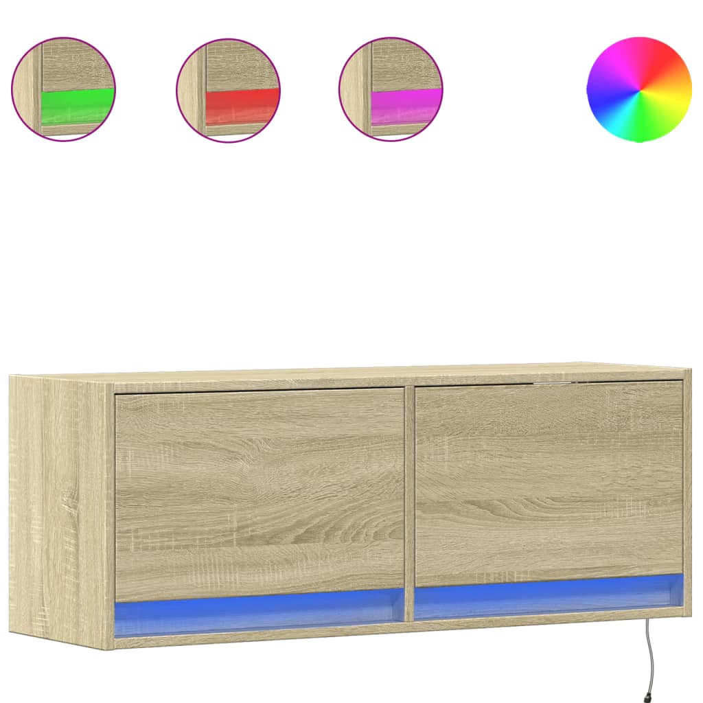 vidaXL Ścienna szafka TV z LED, dąb sonoma, 100x31x35 cm