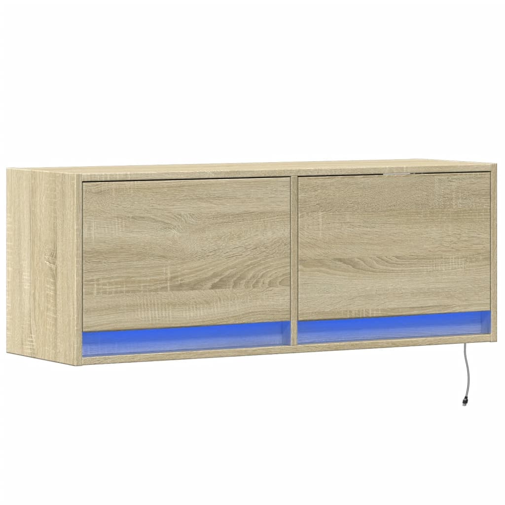 vidaXL Ścienna szafka TV z LED, dąb sonoma, 100x31x35 cm